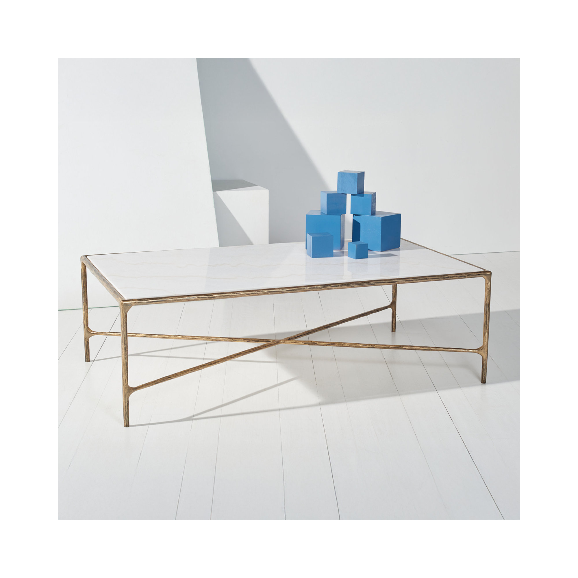 Evelynn Single Coffee Table, White Marble, Brass