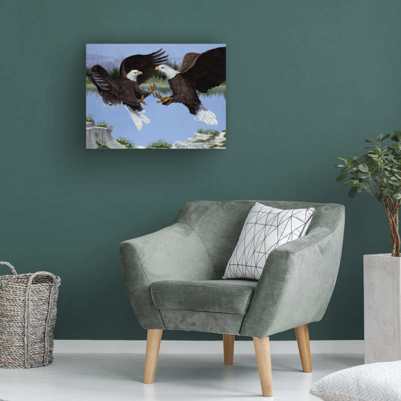 Contemporary Light Blue and Brown Bald Eagles Canvas Art