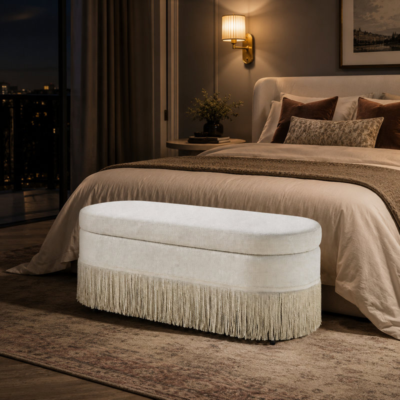 Repose-pieds ovale rembourré Vintage Glam, Beige