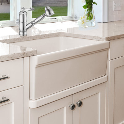 Whitehaus 30” Reversible Single Bowl Fireclay Kitchen Sink: 2-1/2" Lip, Beveled Front Apron