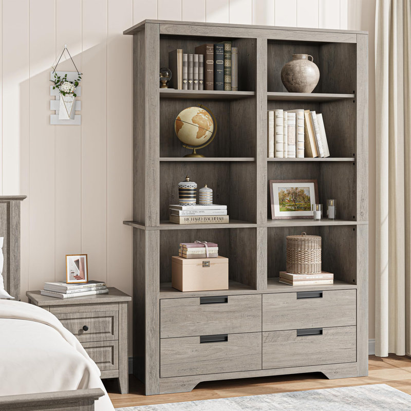 Bibliothèque de 72 po de hauteur, bibliothèque et étagères avec rangement, grandes tablettes de rangement autoportantes, Gris