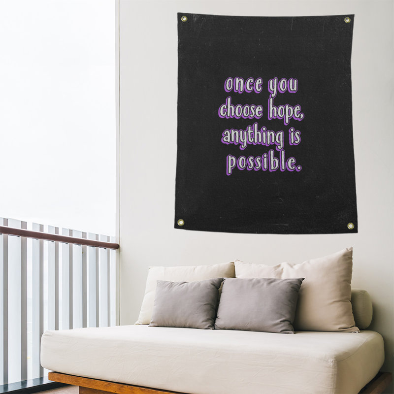 Tapisserie tableau noir en polyester, citation d’espoir, H 36 po x l 26 po, Mauve