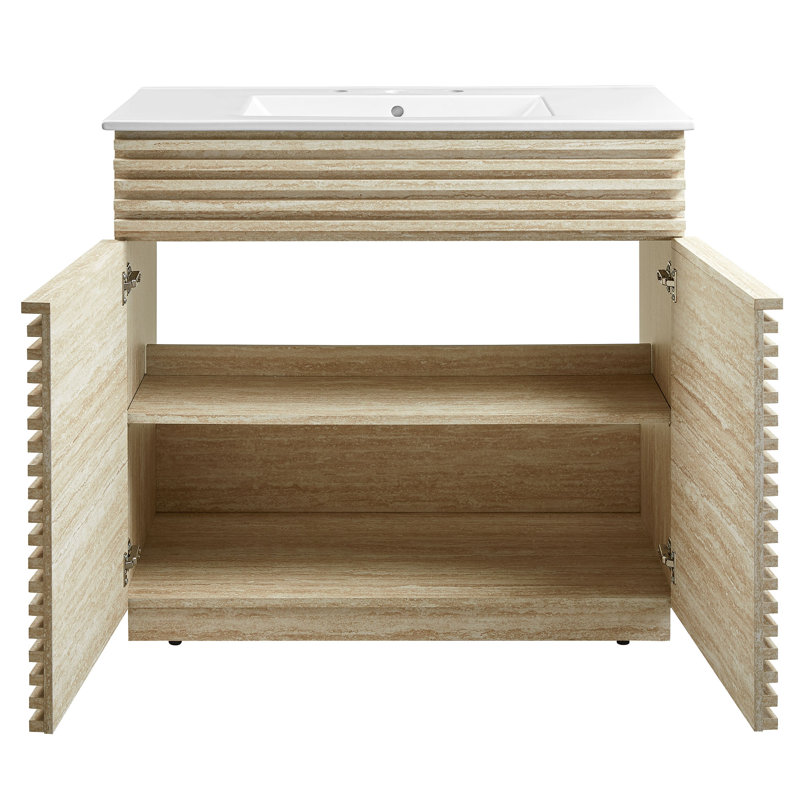 Meuble-lavabo en faux travertin avec lavabo 36 po Render
