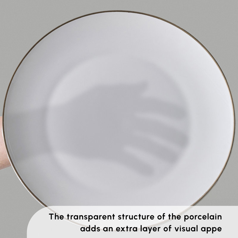 Karaca Marcelo 88-Piece New Generation Bone China Dinner Set for 12 People, Gold/White