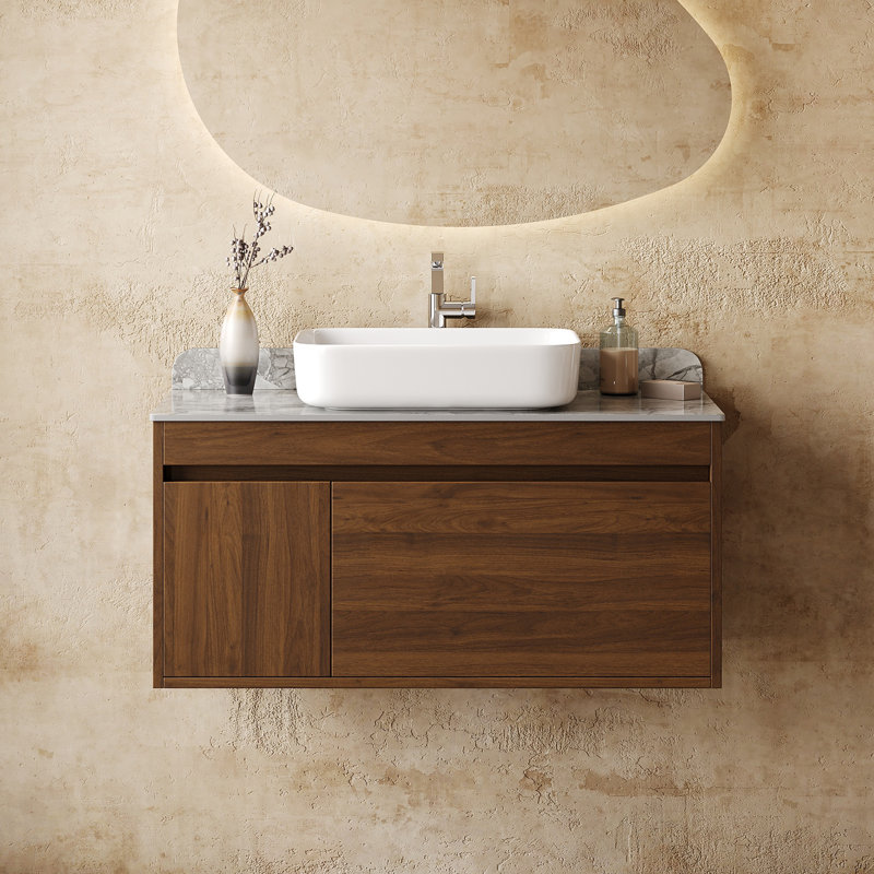 36" Single Floating Bathroom Vanities with Sink, Solid Wood Texture