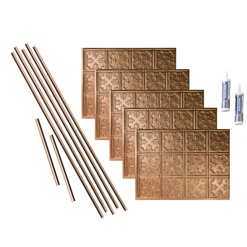 Ensemble de dosseret décoratif en vinyle style traditionnel 10 motifs FASÄDE 15 pieds carrés, Cuivre poli