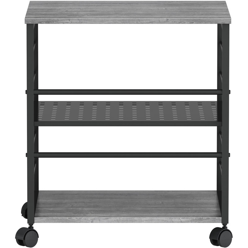 Black and Charcoal Metal Mobile Machine Stand with Shelves