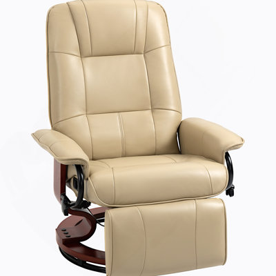 Faux Leather Manual Recliner With Swivel Wood Base, White