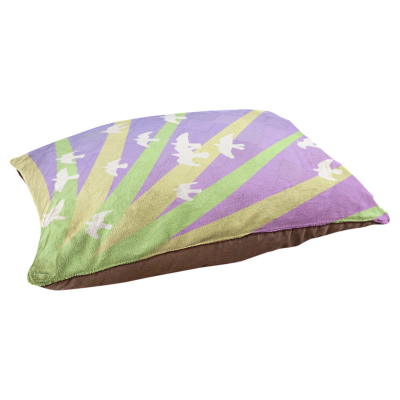 Coussin stylisés d’oiseaux et de soleil Burien, L 32,5 po x l 42,5 po, Jaune / mauve / brun foncé