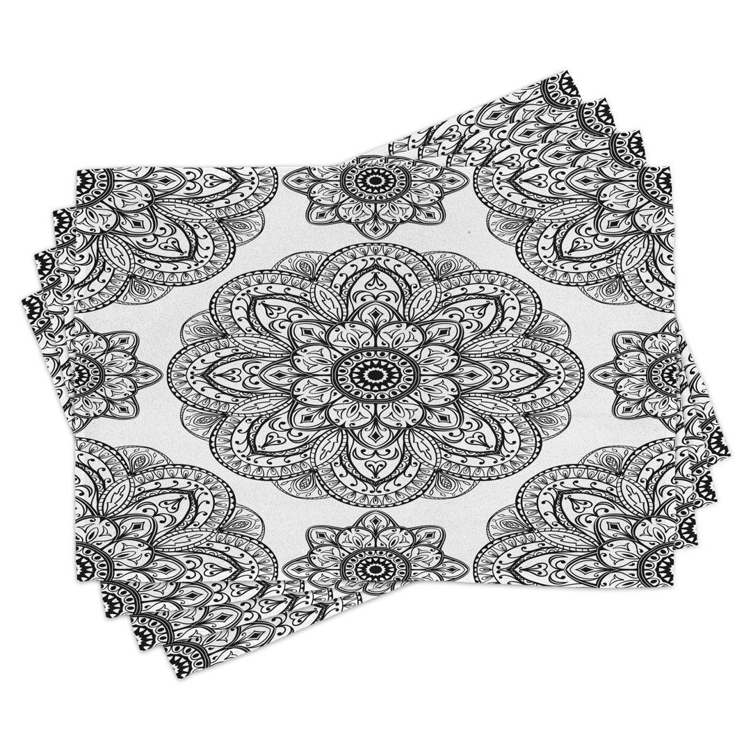 Platzdeckchen 4er-Set, verziertes Mandala-Muster, schwarz