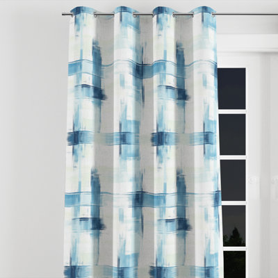 Rideaux Modern Window - rideau à œillets à motif écossais bleu clair - 1 panneau