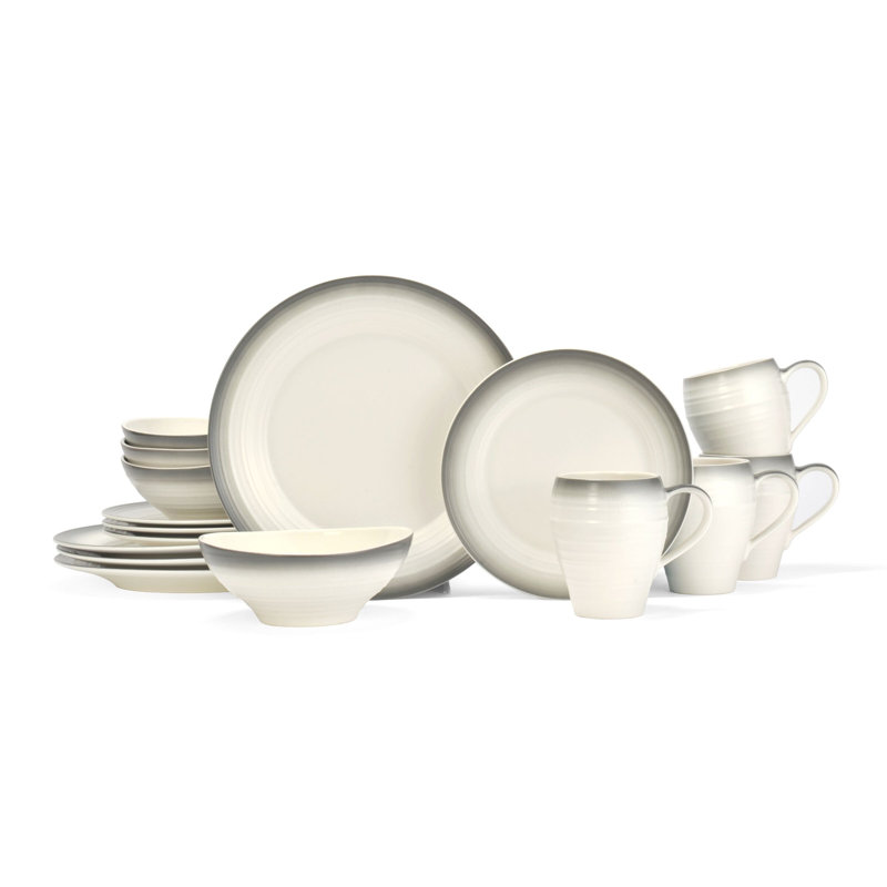 Swirl 16 Piece Dinnerware Set, Service for 4, Ombre Graphite
