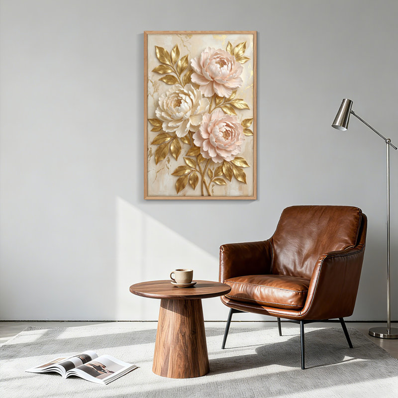 Ensemble de 1 tableau mural floral doré sur toile, 24"H x 18"W, Naturel