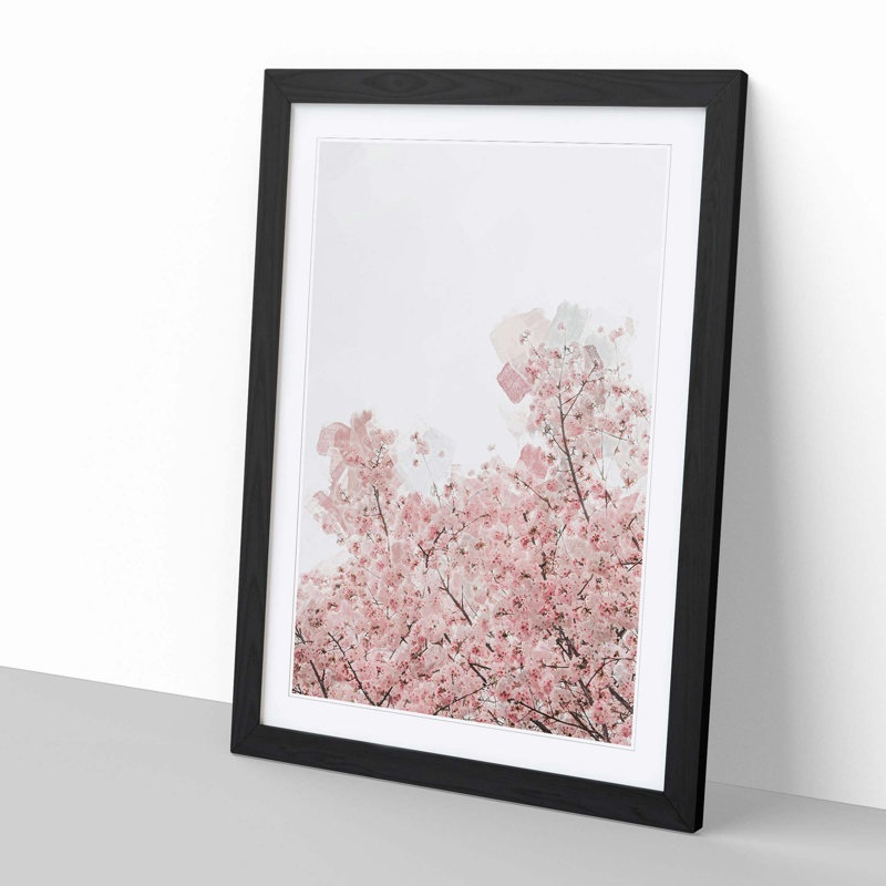 Pink Cherry Tree in Abstract - Framed Print, 76cm H x 50cm W x 2cm D, Black
