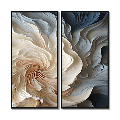 «White and Blue Feather Spiral - Abstract Geometric Wall Art Decor», ensemble de 2 reproductions sur toile abstraites blanches