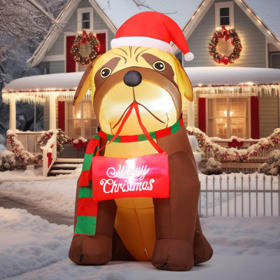 5 FT Christmas Inflatable Dog Wearing Hat with Built-in LEDs