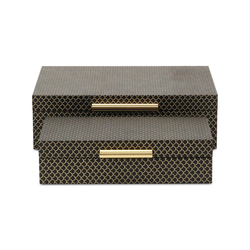Mariline Elegant Fish Scale Pattern Rectangular Box Set, Black