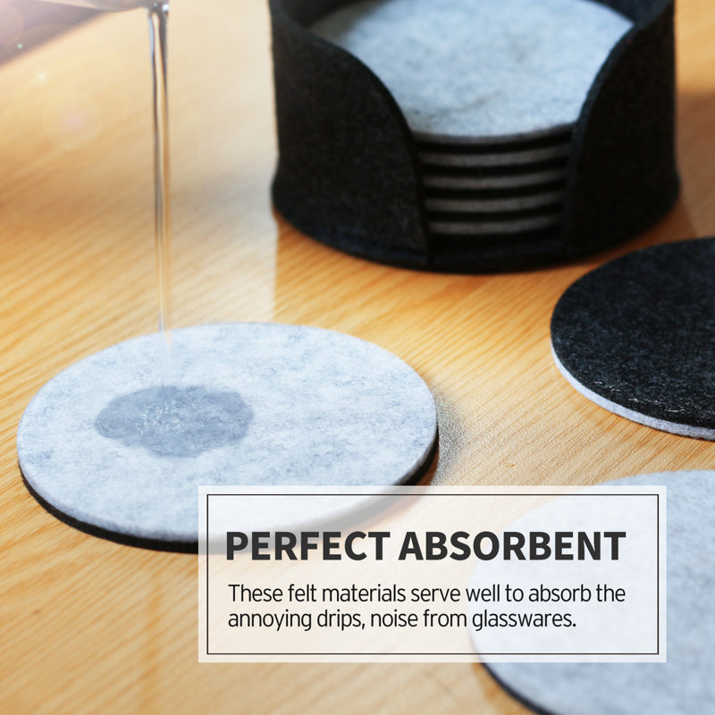 Round Felt Coasters 8pc Bulk Set with Holder