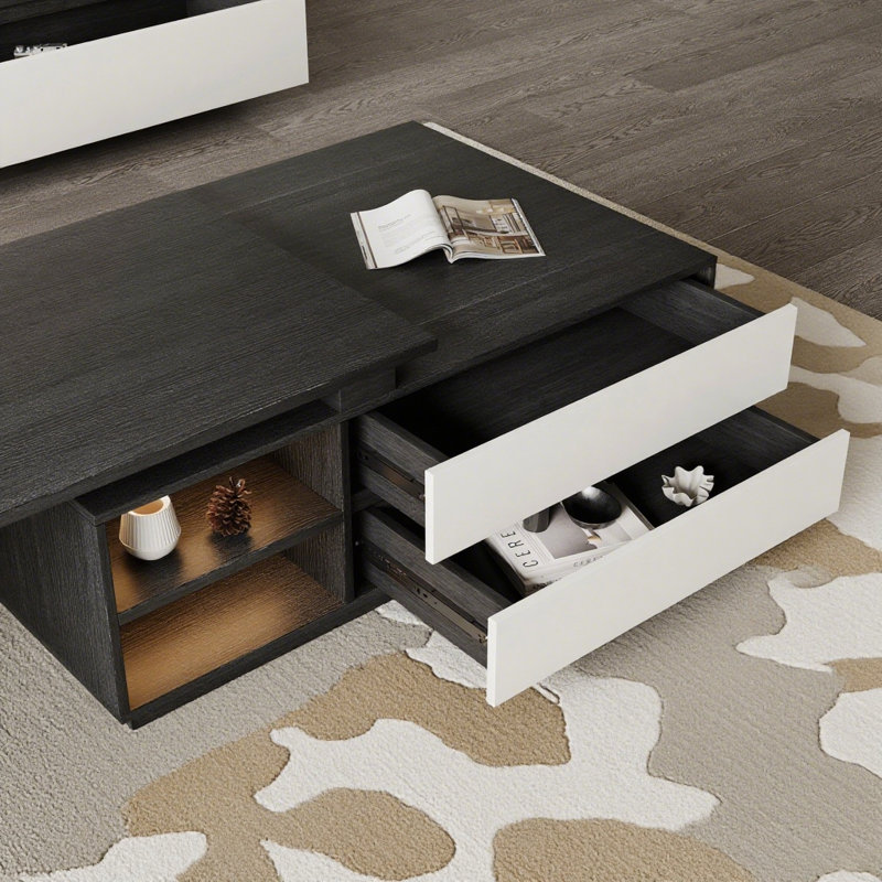Table basse moderne moderne avec tablettes et tiroirs de rangement, conception extensible pour le salon, le salon