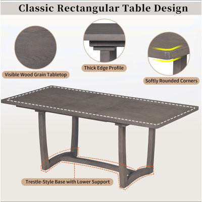 Ensemble de table de salle à manger extensible 7 pièces pour 6 personnes, table de cuisine rectangulaire avec 6 chaises rembourrées, chaises de salle à manger à dossier courbé pour la salle à manger