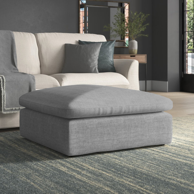 Sachel Upholstered Ottoman, Grey Linen Textured Fabric
