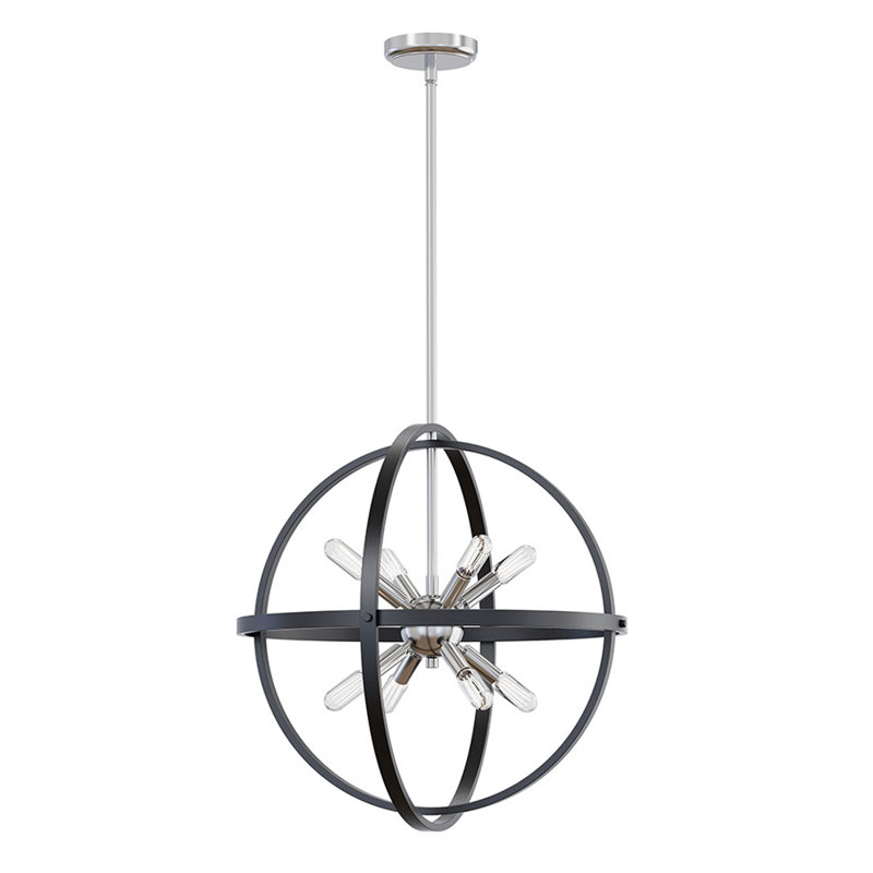 Renfro 8-Light 20.5” Wide Sphere Pendant Chandelier, Matte Black/Brushed Nickel