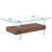 " two-tier glass coffee table with storage drawer, dark wood grain pattern & multi-function design