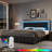 Color: Gray Bed+ Gray Nightstands 4-Drawer PU Storage 3-Piece Bedroom Set-1880304826-1912064860