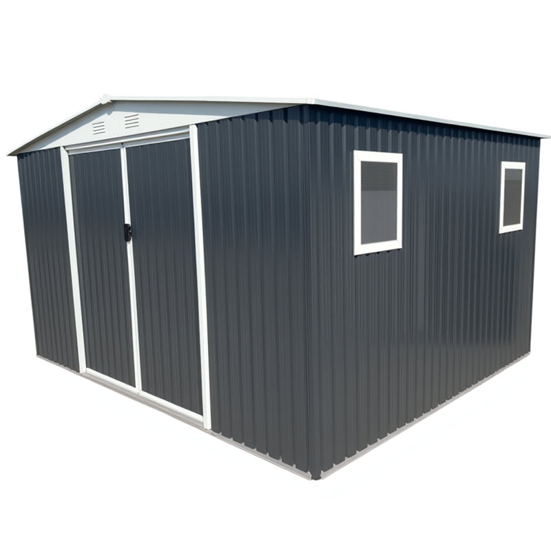 Outdoor Storage Garden Shed Apex Roof Grey With 4 Windows And Aluminum Alloy Frame, 86.7" H x 141.2" W x 20.4" D