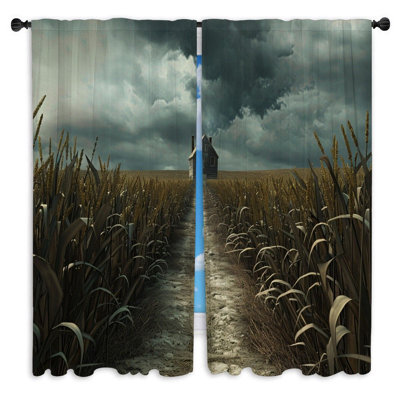 Ominous House Window Curtains  Architecture Mysterious Pathway Drapes - 2 Panels