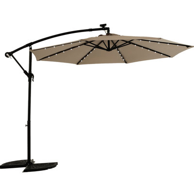 Khaki 10ft Solar Led Patio Umbrella For Lawn Solar-powered Offset Umbrella, Stable Standing -