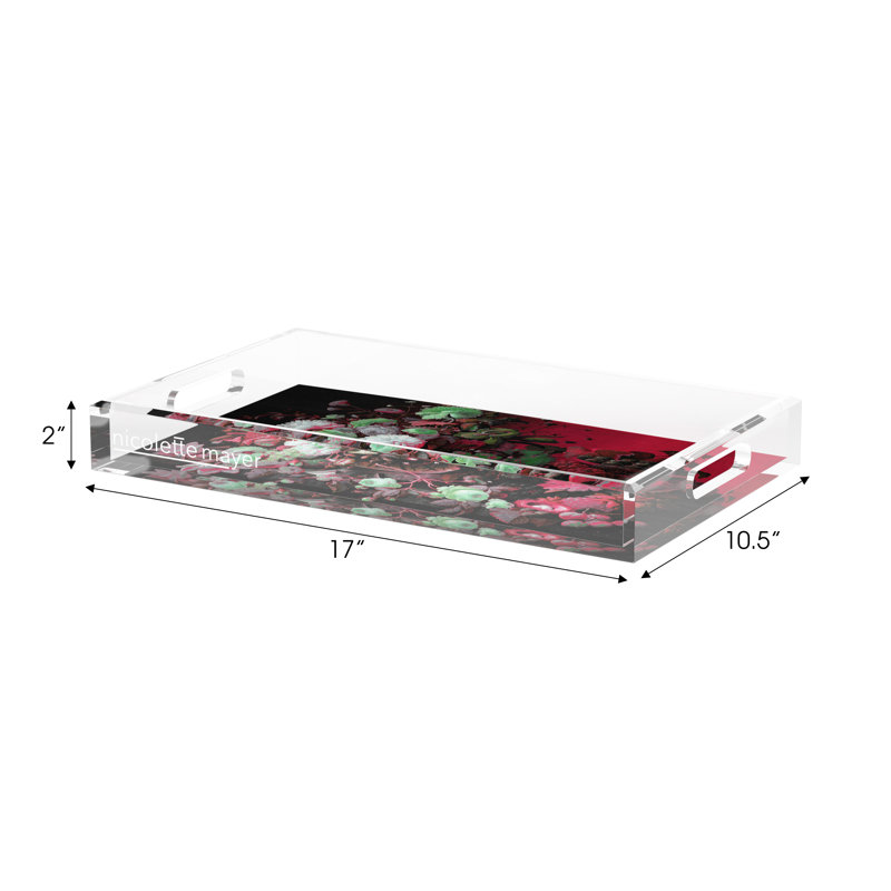 Bird Nest Floral Acrylic Rectangle Decorative Tray, 17"W x 10.5"D x 2"H, Red Green