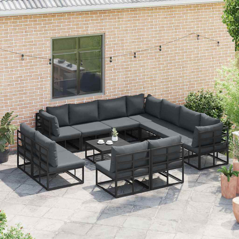 Vidaxl Garden Sofa Set With Cushion 12 Pcs Black Aluminium