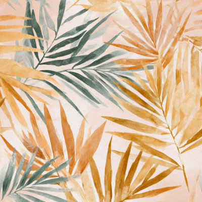 Peel and Stick Wallpaper Seamless Watercolor Palm Leaf Beige Orange Tones Contact Paper Removable Self Adhesive Wall Mural Wall Decor for Bedroom Kitchen Cabinets 17.7in x 118in