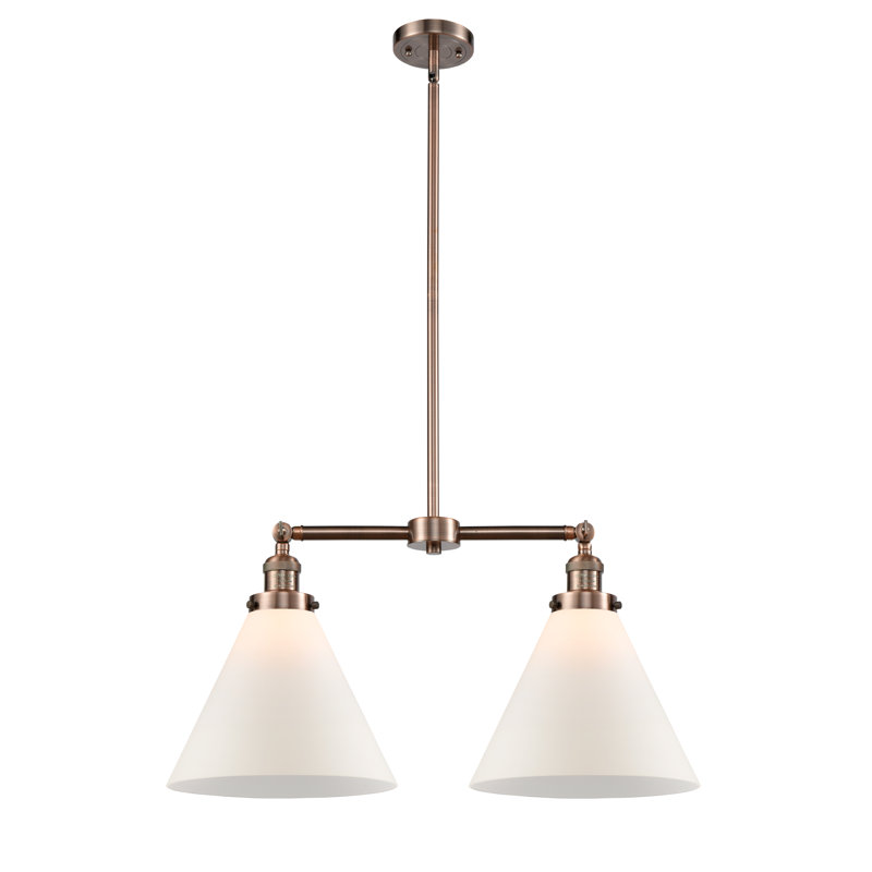 Runkle 2 - Light Kitchen Island Pendant, Matte White Cased, 6 Watt Vinage LED Bulb, Brushed Satin Nickel