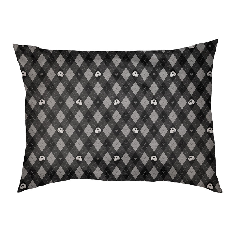 Coussin d'extérieur Campion Argyle Skulls, Très grand (l 52 po x P 42 po x H 17 po), Noir / gris