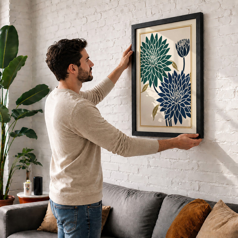 Chrysanthemum Study Japandi - Framed Print, Unframed, A3 - 42.0 x 29.7 cm