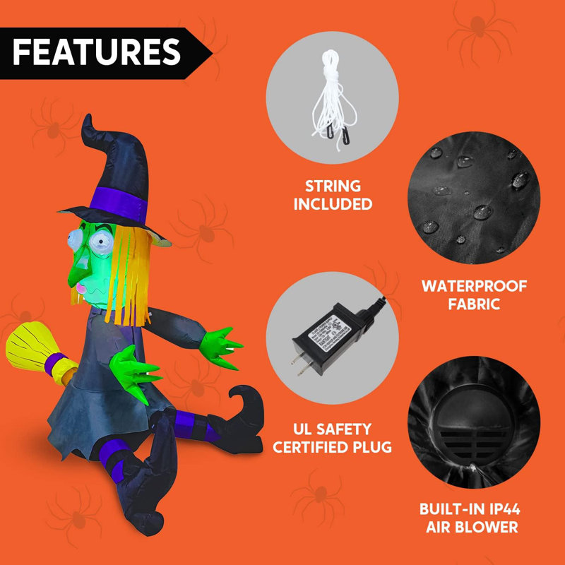 4 Ft Tall Led Halloween Inflatable: Witch Crashing Into Tree