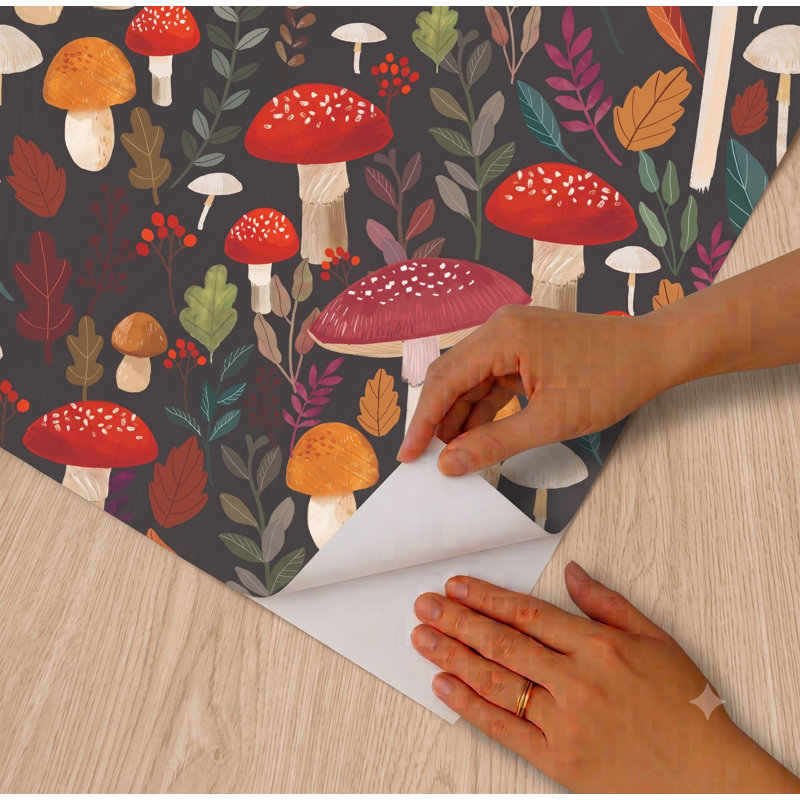 Mushroom Muse Pink Boswell Wallpaper, Black