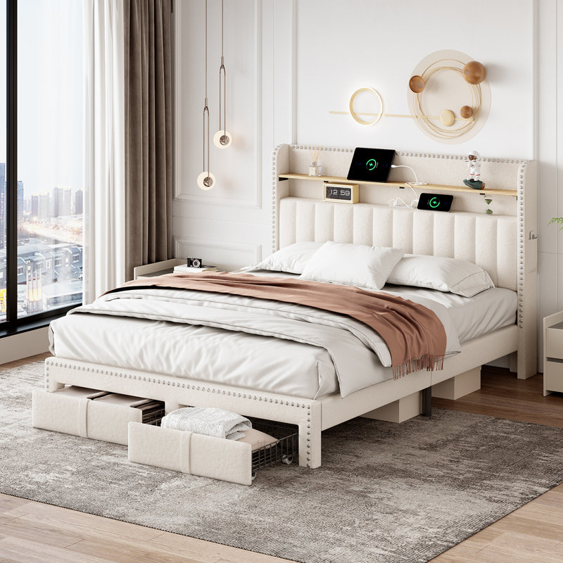 Darlita Upholstered Storage Bed, Beige