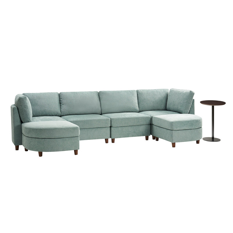 Dayman Modern Storage Convertible Sectional Sofa With End Table, Sage
