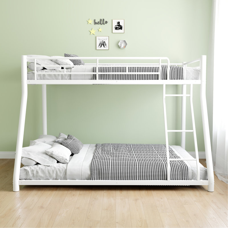 Lit superposé simple au-dessus d'un lit double en métal - Structure durable, peu encombrante et polyvalente, idéale pour les enfants ou les adultes, convient aux matelas simples et doubles, finition blanche classique
