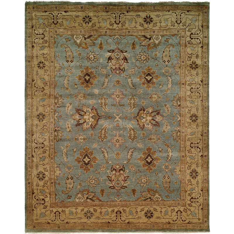 Tapis bleu / brun en laine noué à la main Piso, Rectangle 9 pi x 12 pi