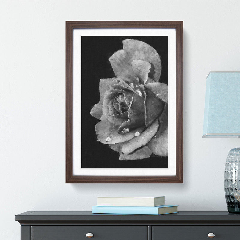 Rose Flower - Single Picture Frame Print on MDF, 63cm H x 45cm W x 2cm D, Walnut Framed