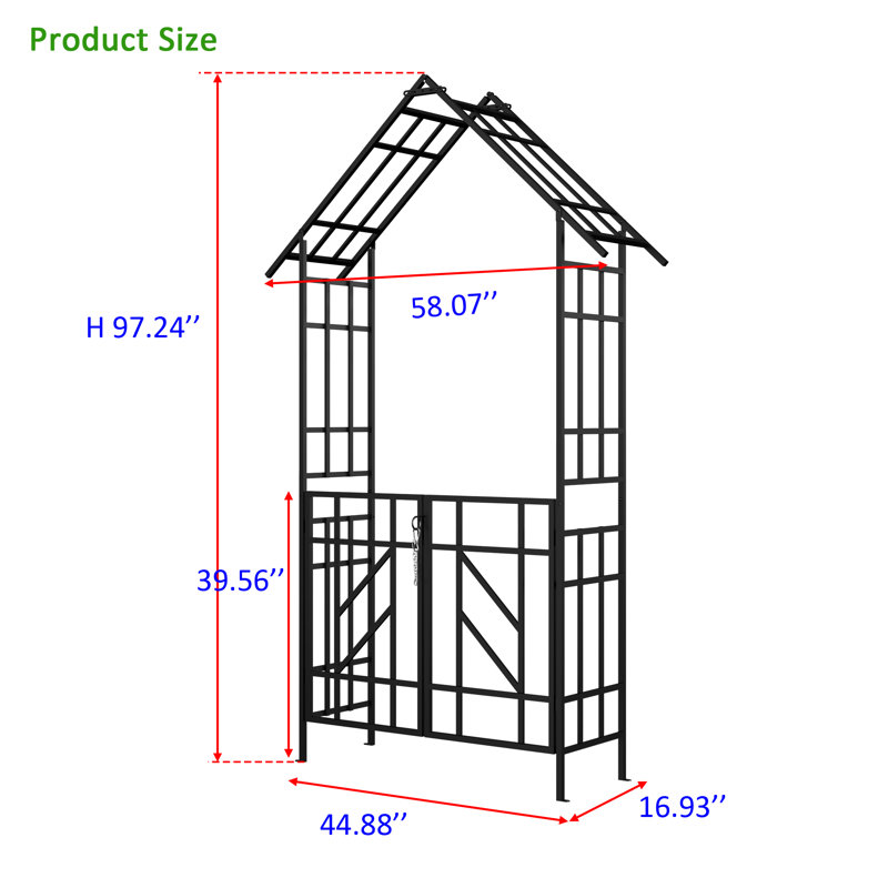 58.07'' W x 16.93'' D Iron Arbor Gate with Gate in Black