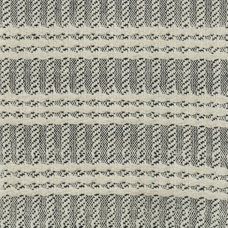 Hand-Loomed Black and Natural Cotton Striped Throw Blanket