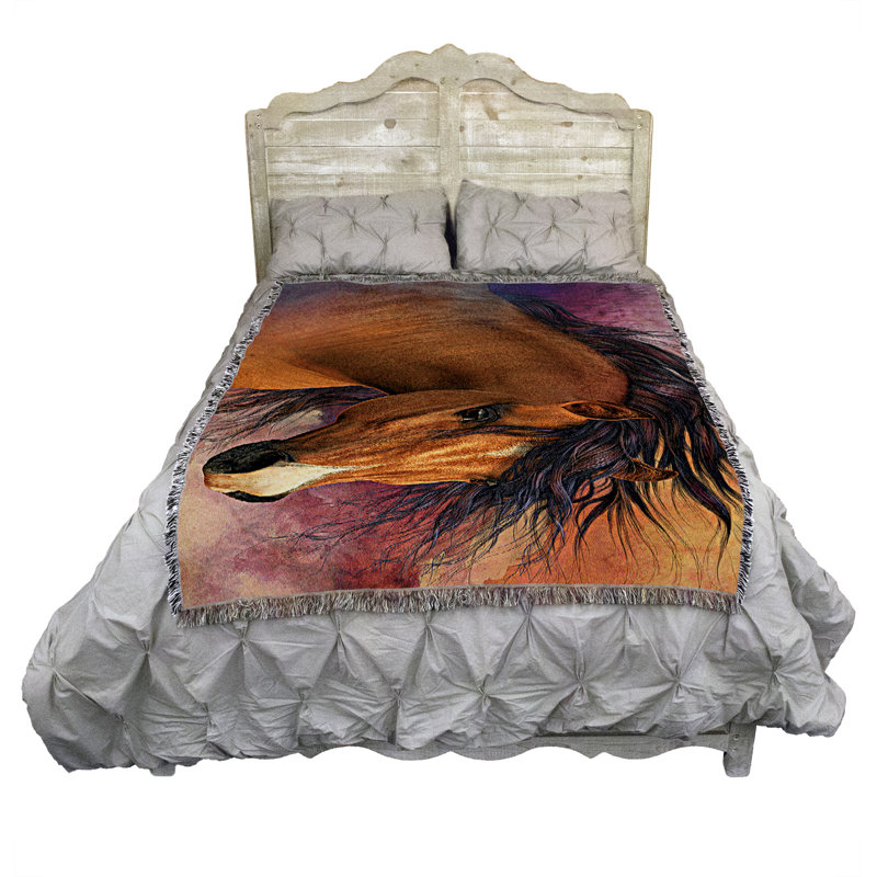 Pure Country Weavers Flash II Blanket by Laurie Prindle - Horse Lover Gift Tapestry Throw Woven from Cotton - Made in the USA (72x54)