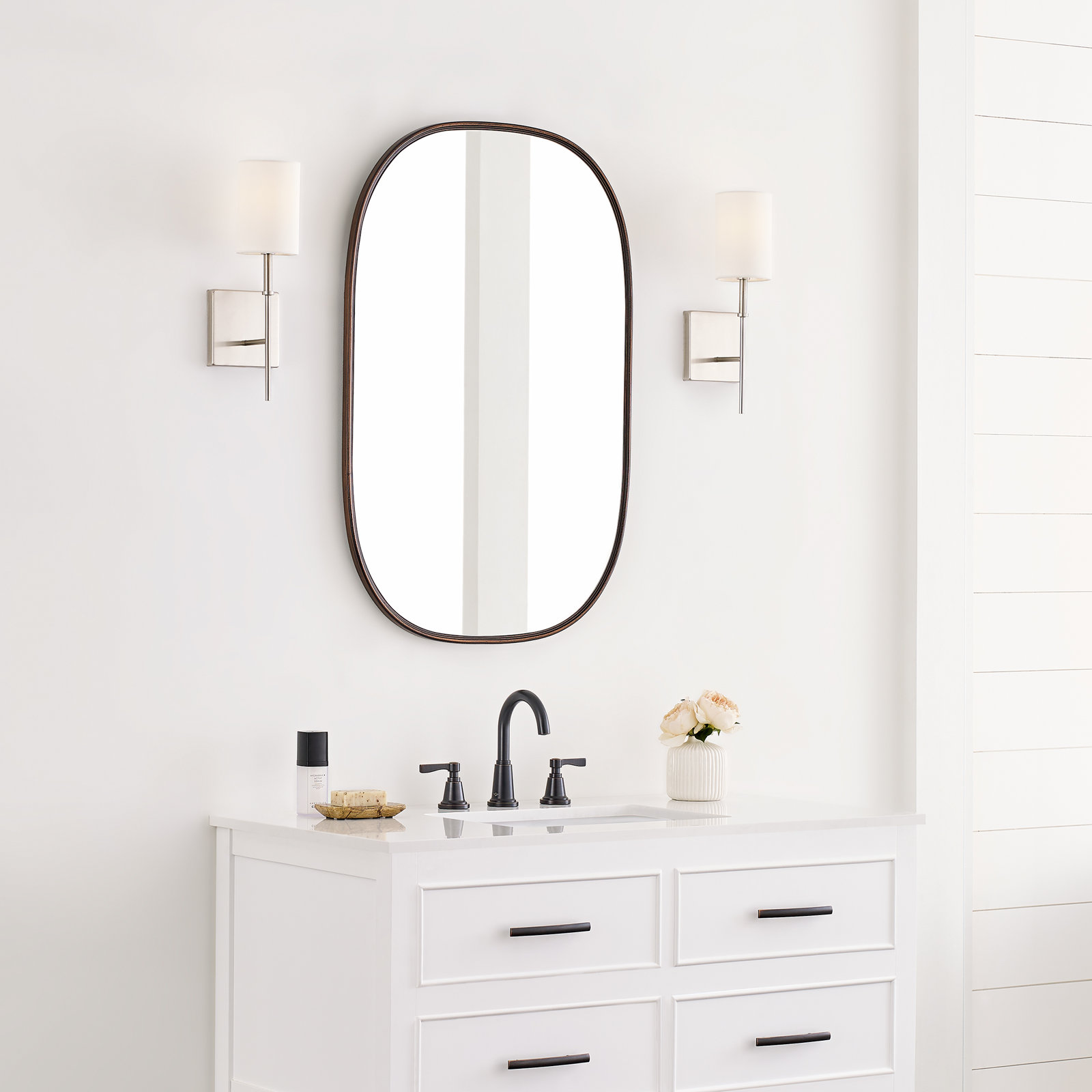 Rowley Single Light Dimmable Bath Sconce, Brushed Nickel
