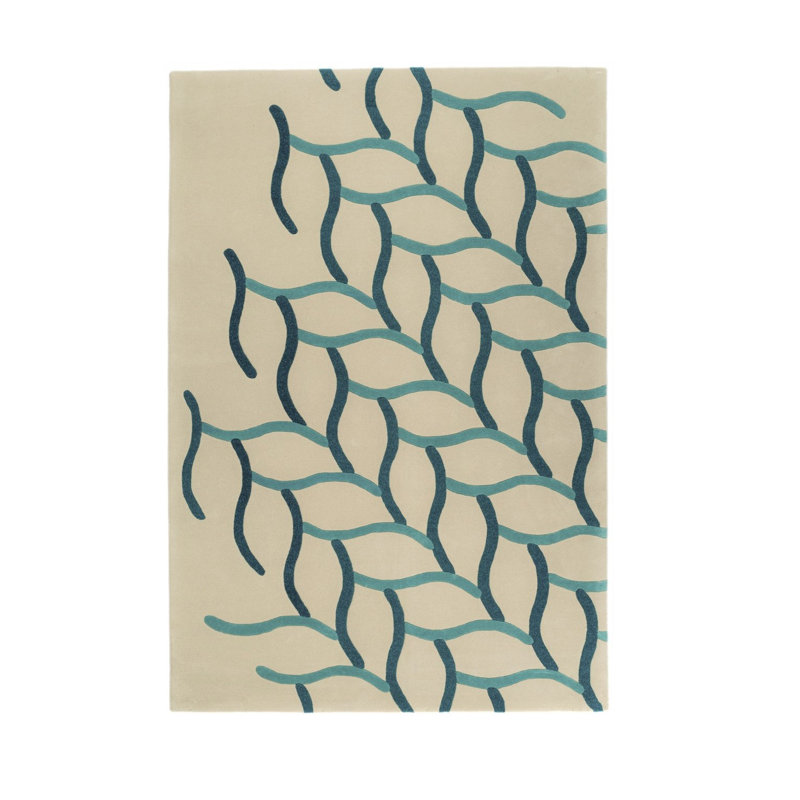 Tapis beige / bleu en laine touffeté à la main Nonia, Rectangle 6 pi x 9 pi