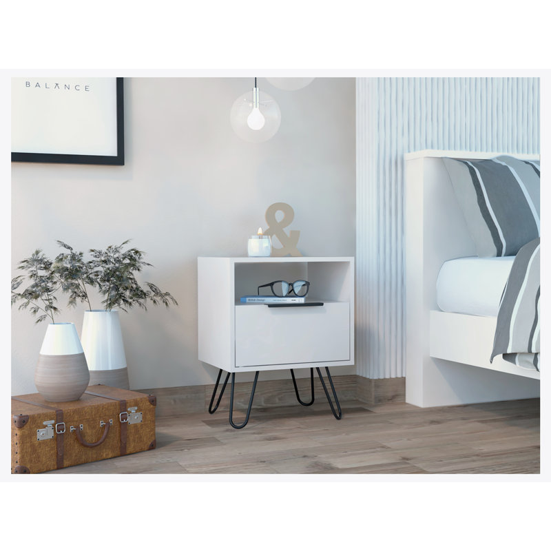 Jacara 17.7'' W Metal Nightstand, White